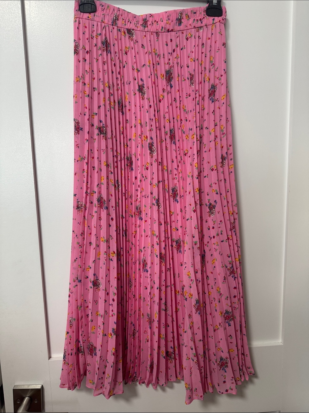 Pleated Pink Floral Maxi Skirt